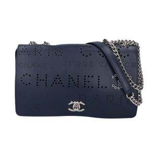 CHANEL A50299 No. 27 Perforated Logo Single Flap Chain Bag Navy Shoulder - Wo...